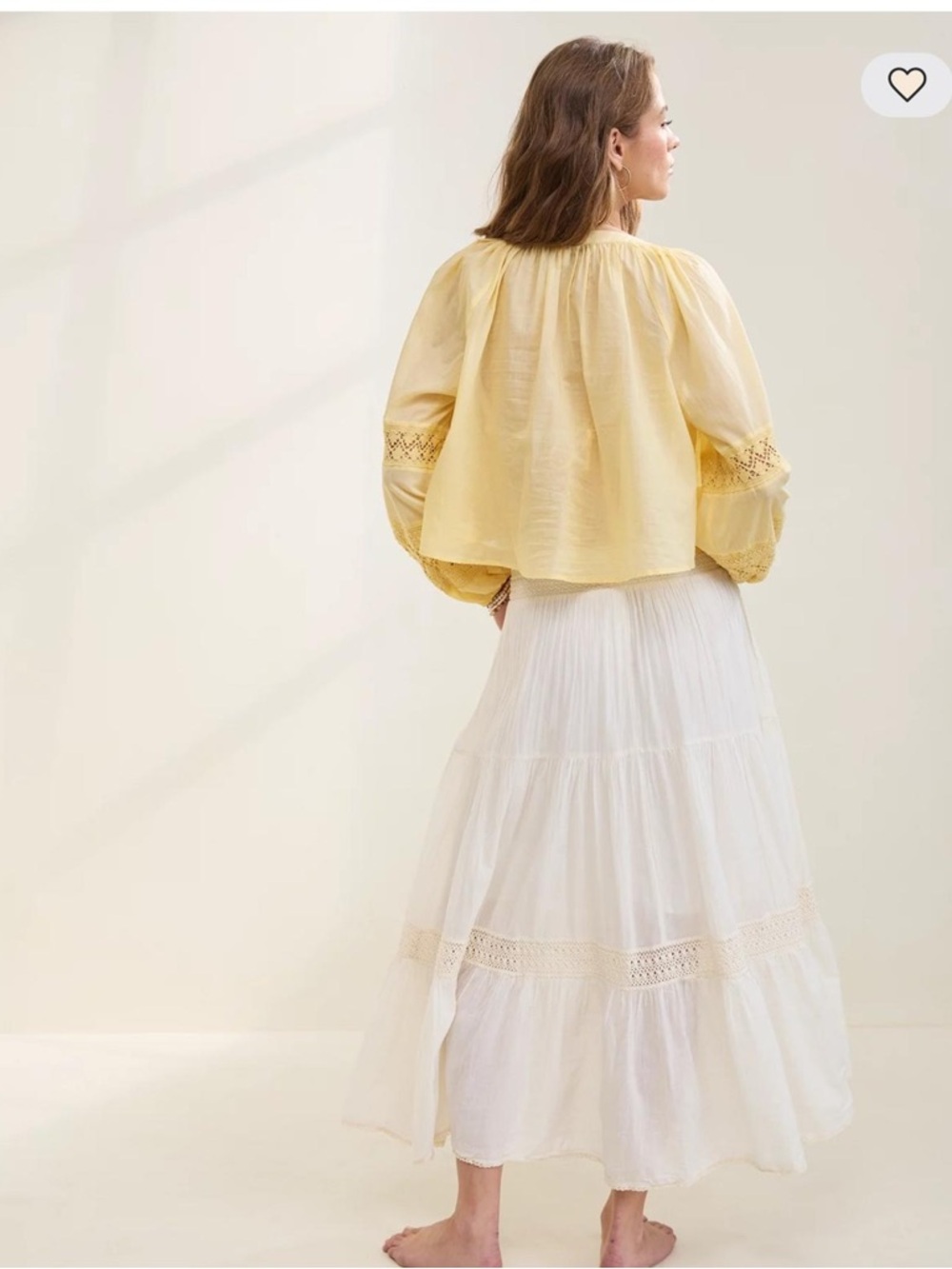 Aerie  Pale Yellow Crochet-Sleeve Peasant Blouse - Picture 2 of 5